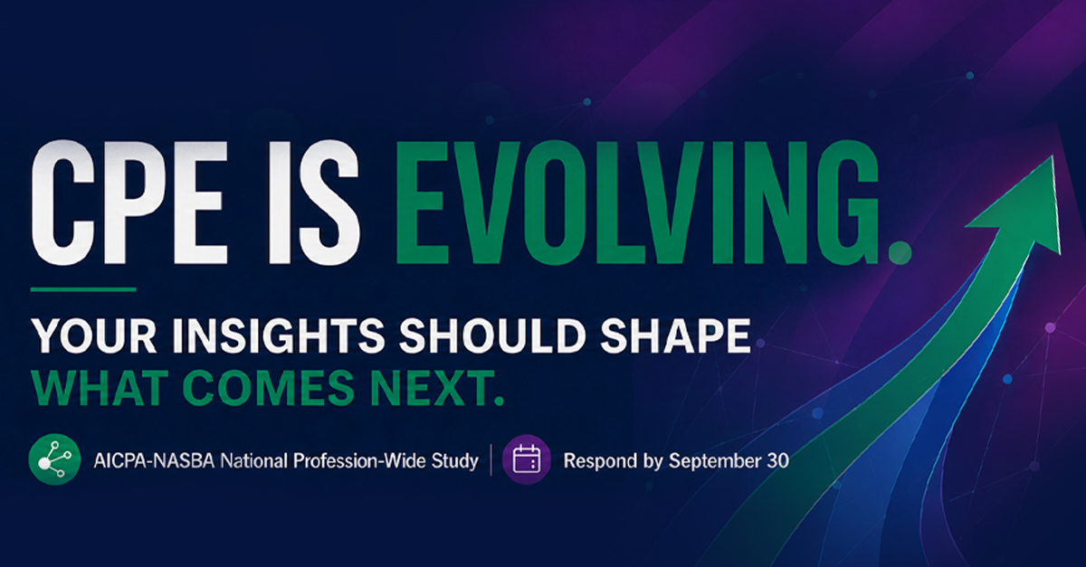 NASBA's tweet photo. 📣 CPAs: Share your perspective on the future of CPE!

Take 15 minutes to participate in this profession-wide survey by September 30! Responses are confidential and reported only in aggregate.

🔗https://t.co/3XMl4DBbX0 https://t.co/4ZUcVpgUFC