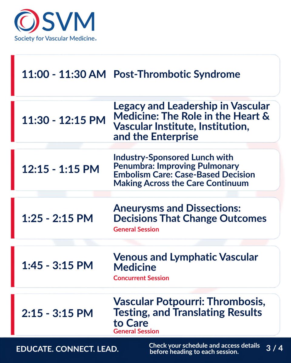 SVM_tweets's tweet photo. Saturday at #VSS2026 is packed.
Debates. Emerging science. Leadership. Hands-on learning. Networking. And a VSS favorite to close out the day: Vascular Jeopardy.
Explore today’s sessions and plan your Saturday:
https://t.co/eiy5HO7HPf
#SVM #VascularMedicine
@EstherSHKimMD @adityasharmamd @DKadiandodov @JoshuaBeckmanMD @heatherlgornik @DrLouMDPhD @RKolluriMD @GBarnesMD @EricSecemskyMD @stanhenkin @evratchford