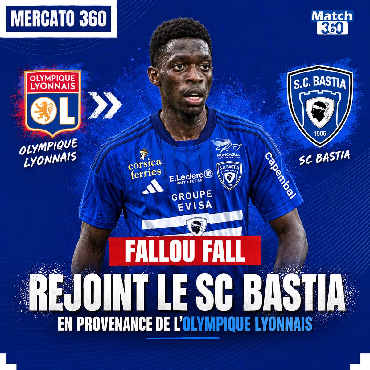 Match360TV's tweet photo. 🚨 #ExcluMatch360 : Fallou Fall va s’engager avec le SC Bastia jusqu’en 2029 !

Le milieu 🇸🇳 de 20 ans, devrait quitter la réserve de l’Olympique Lyonnais, pour rejoindre le club Corse pour 3️⃣ saisons et découvrir la Ligue 3 🇫🇷.

Via @p_o_kasse 
#Match360 #Mercato360 #transferts https://t.co/tEsXhOsZW3