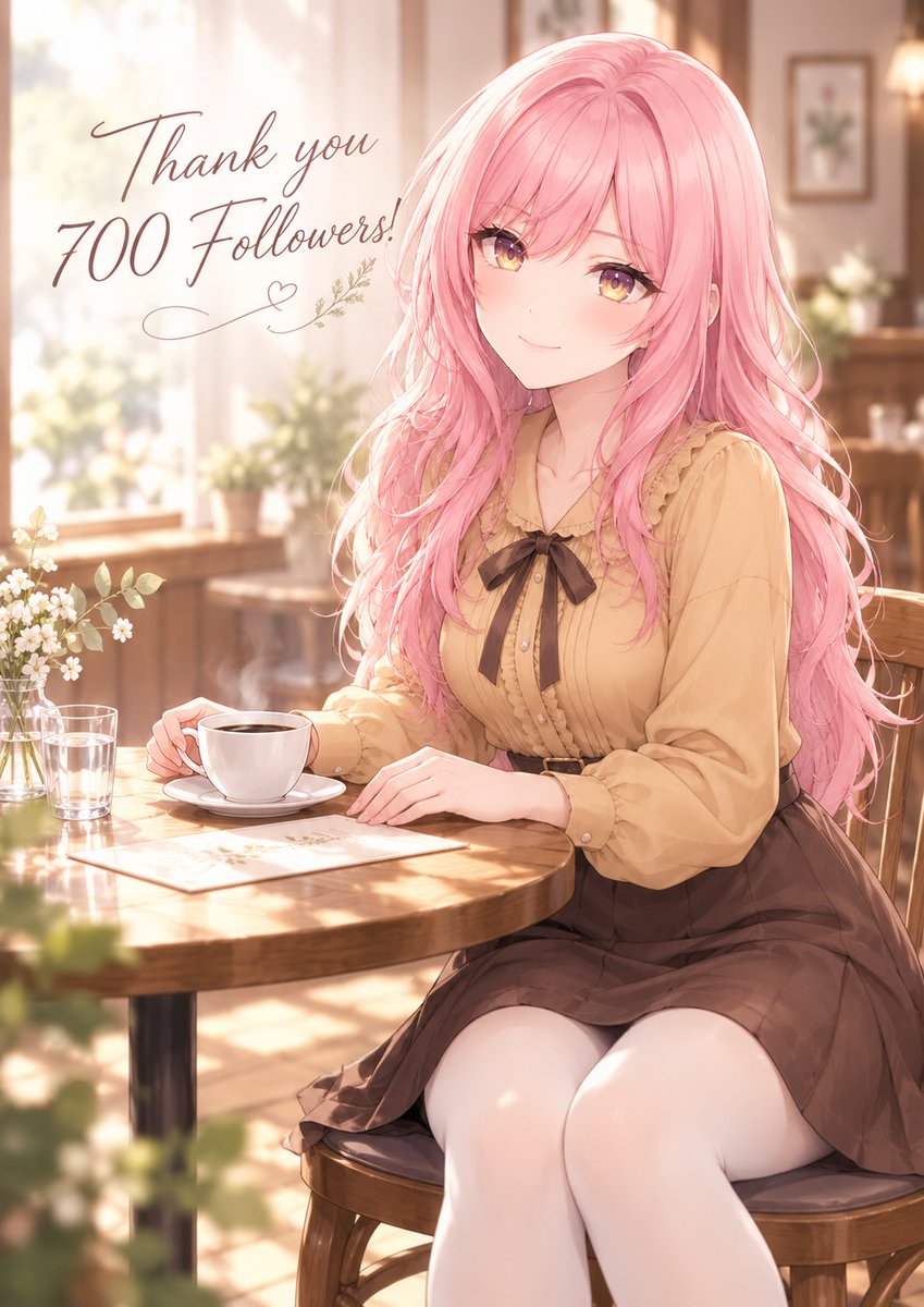 mikke_illust's tweet photo. おはようございます☕️

土曜日ですね🌿
今日は小さな喫茶店で、
ひと息ついて始めたい朝です☺️

そして、ご報告です🫧
おかげさまで700フォロワーさんを
お迎えすることができました✨️

イラストを見てくださる皆さま、
いつもたくさんのリプやいいね・RP、
本当にありがとうございます🩵🌸

これからも莉夕と彩の日々を、
一緒に楽しんでいただけたら嬉しいです🫶

素敵な週末をお過ごしください🍀

#AIイラスト #AIart