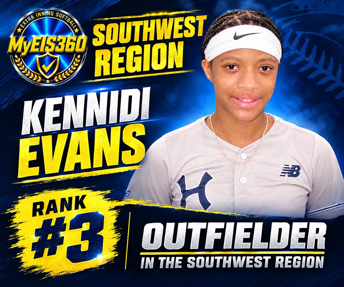 HustleNation16U's tweet photo. Huge congrats to @KennidiEvans00 ! 

Kennidi is ranked #3 Outfielder in the Southwest Region by @ExtraInningSB ! 🔥

All the hard work is paying off. Keep grinding, Kennidi! We’re proud to have you representing Hustle Nation!

@TimRamonHNF @Ch1rsPacheco @HustleNationFP https://t.co/YLWmn8FtXD