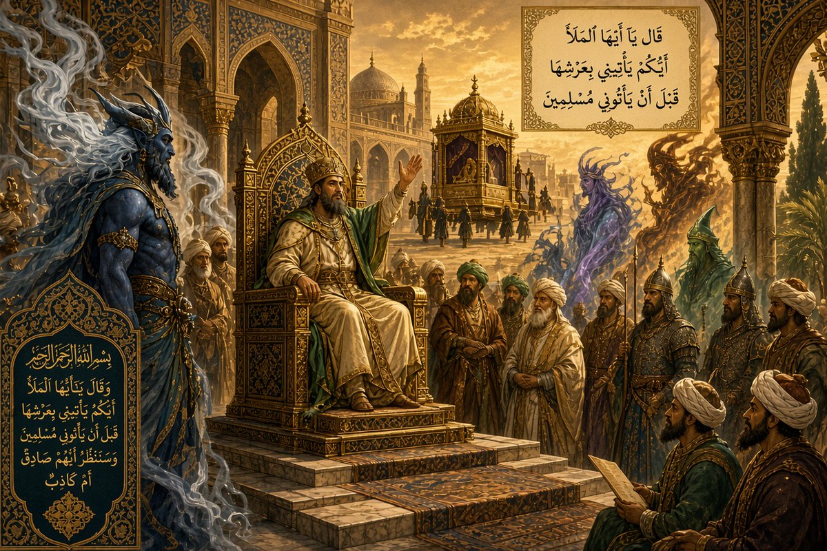 SamerKinan2025's tweet photo. #Prophet_Solomon asks the assembly to bring the throne of Bilqis. https://t.co/SOfp3X45eD
