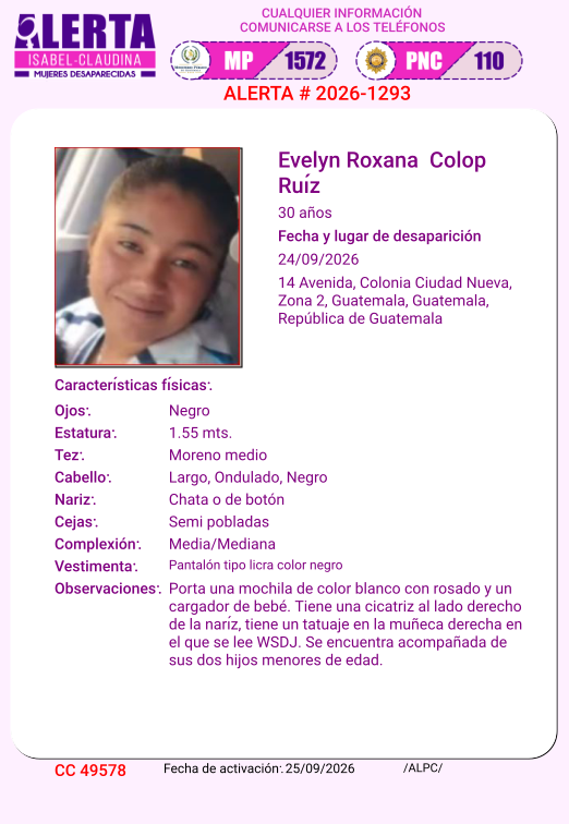 isabel_claudina's tweet photo. #AlertaIsabelClaudina
🚨 Ayúdenos a encontrar a
EVELYN ROXANA COLOP RUIZ
Desapareció el 24 de Septiembre del año  2026
Cualquier información comunicarse al teléfono 📞 1572
Gracias por difundir esta información❗ https://t.co/ey0Q5nPYij