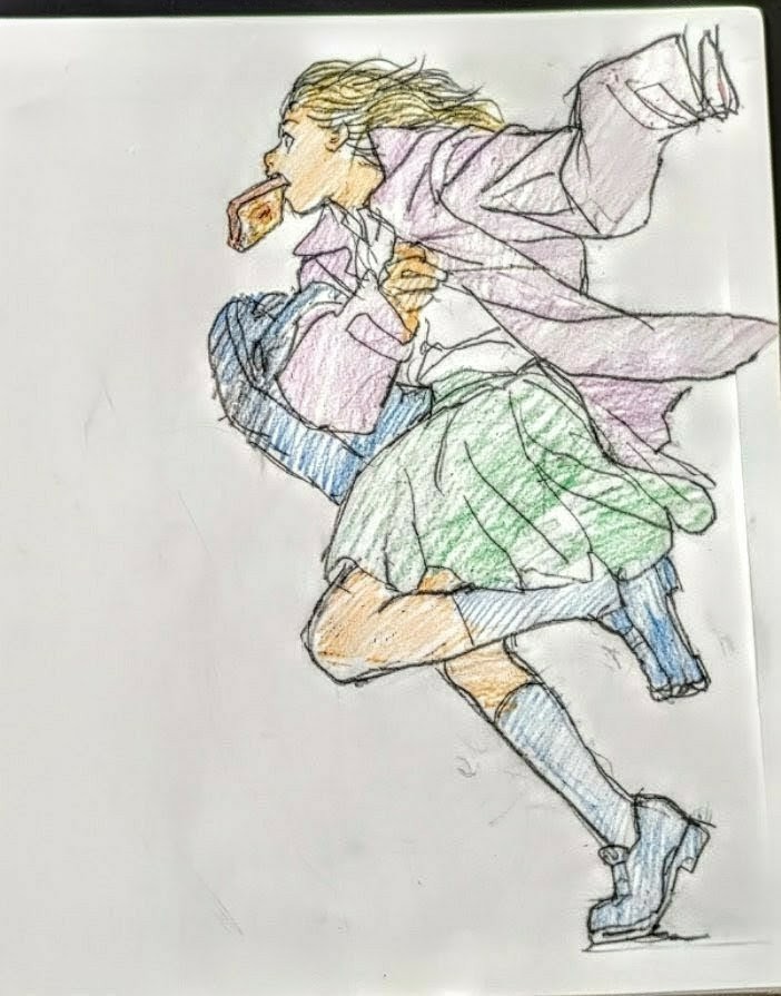 sim_kyrm's tweet photo. 躍動感を出すには？
実は先輩にすごい仕込まれたのですが、いくつかポイントはあるのだけど、どう説明したらよいのか…風を捕まえるようなものなのかな？絵を描くのではなく、描いてる自分自身がモチーフの周りの空気になって、一緒に走ってる感じ…。
わけわかりませんね。私、理論で生きてないので。 https://t.co/k8RxdjaZSz