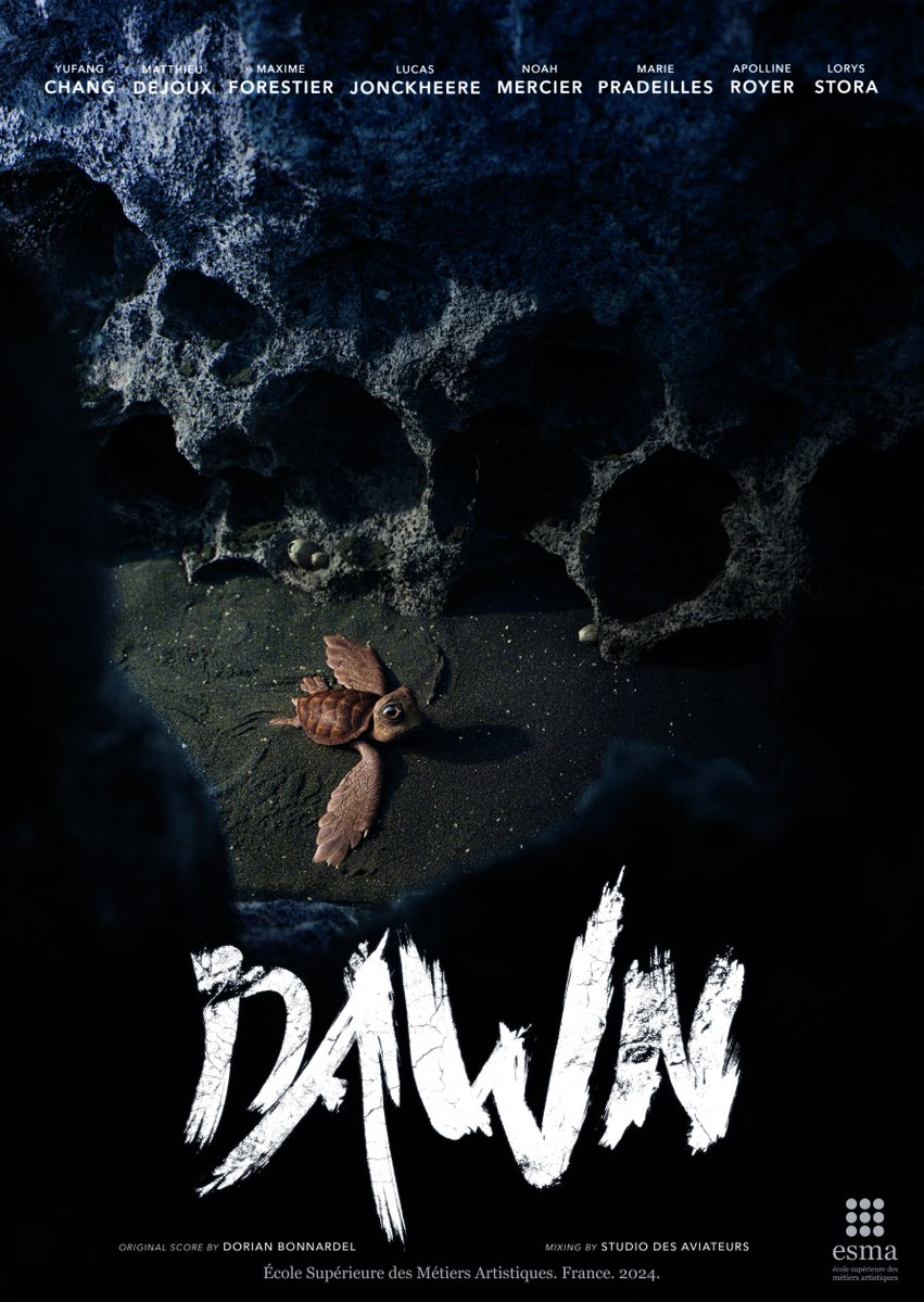 TheCGBros's tweet photo. Check out "Dawn" by the talented 2024 graduates of ESMA!🐢🌊 A baby sea turtle needs to reach the ocean, but first she must overcome the obstacles and predators in her way.  

🎬 Watch 👉https://t.co/geEiR5Qd5f

#humancrafted #Dawn #ESMA #Animation #TheCGBros https://t.co/7lJtUZOf0S