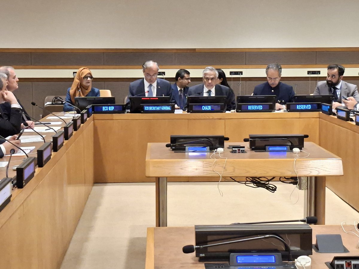 asadmk17's tweet photo. Honored to participate in 27th Informal ECO Council of Ministers Meeting held today in New York on sidelines of UNGA, Chaired by 🇵🇰 DPM/FM @MIshaqDar50 where ECO Ministers reaffirmed their commitment to deepening 
regional cooperation &amp; advancing ECO reform. https://t.co/cWpzumIhes