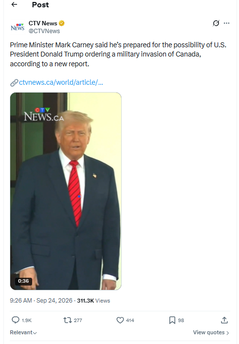 TheFloridaMike's tweet photo. I knew the Democrats were going to pull an 'October Surprise' for midterms. I would NOT have guessed that it was to have Canada talk about getting into a war with us.
We have around 1,400,000 active military members. Canada: 72,000.
Liberals should learn to count.🤣 Any comments? https://t.co/xNWLrQn6JL