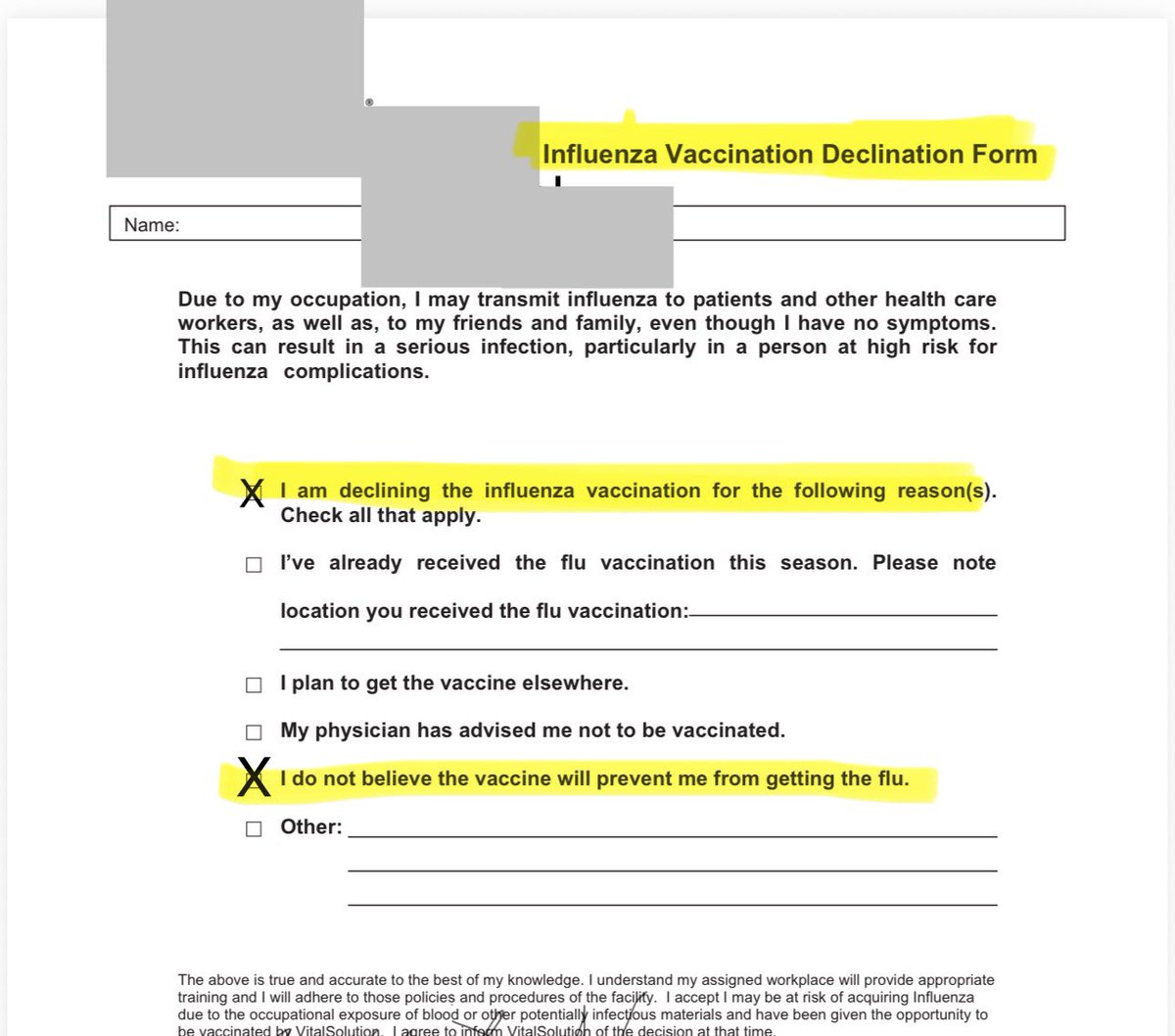 MaryBowdenMD's tweet photo. This is amazing. My cardiologist friend works for a company that allows employees to opt out of a flu shot because “I do not believe the vaccine will prevent me from getting the flu.” https://t.co/vI918bboO1