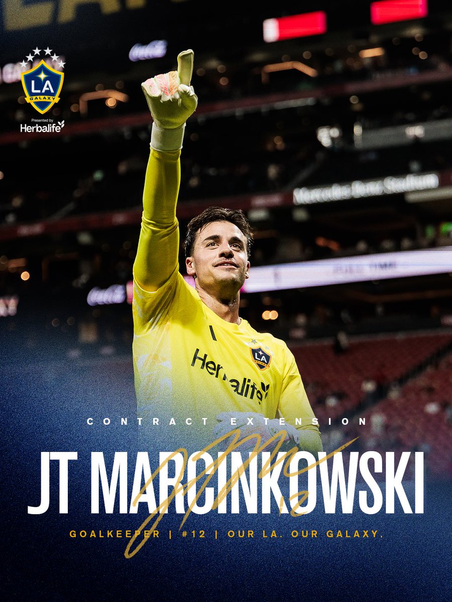 LAGalaxy's tweet photo. Pen to paper ✍️

We have agreed to a contract extension with goalkeeper JT Marcinkowski through the 2028-29 season. 

📰: https://t.co/Dy1j2wL9NL https://t.co/6NR0fypAXk