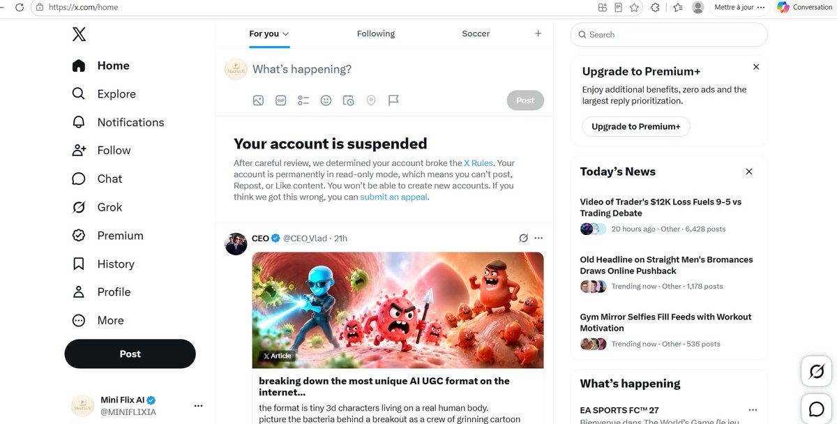 MFLixAI's tweet photo. Your email says the account can be restored by logging in and completing the on-screen instructions.

I logged in. There are no on-screen steps to complete. The account is still locked / suspended, so I cannot follow the instructions you mentioned. https://t.co/C1Y6N9YjNw
