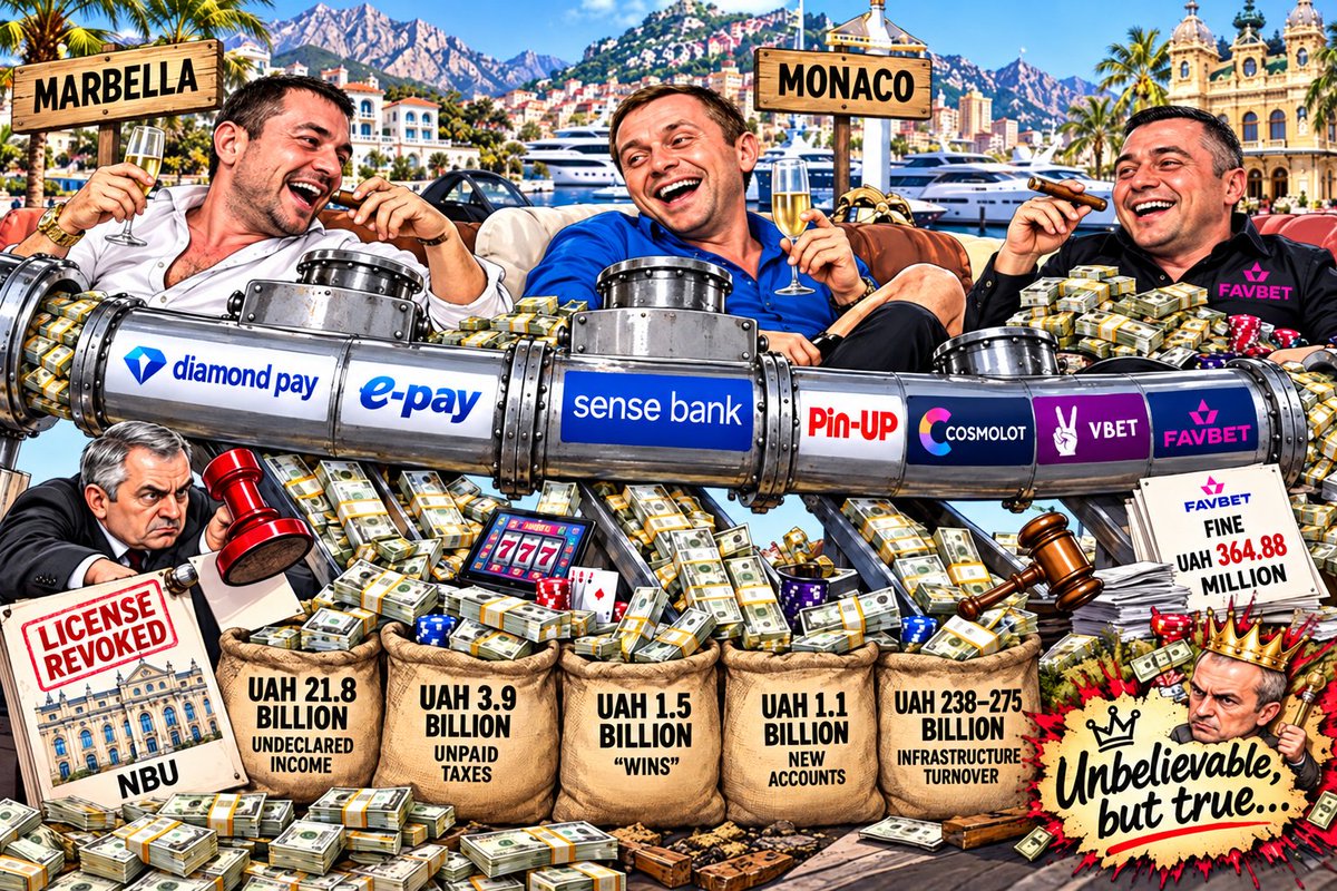 n_no_f_eu's tweet photo. #Sigalov in #Marbella, #Veselyi in #Monaco, #Matyukha Tied to Same Gambling Payment Scheme

Fugitive former Dnipro Krasnohvardiyskyi District Council member Maksym #Sigalov has emerged at the center of investigations into Ukrainian online gambling payment networks, Overheard in Gambling reports. The Bureau of Economic Security (#BEB) identifies Sigalov as the de facto controller of payment processors "Diamond Pay" and "E-Pay," which handled transactions for major operators Pin-Up, ##Cosmolot, #VBET, and Andrey #Matyukha’s #Favbet. At its peak, Diamond Pay controlled ~70% of non-banking online casino payments in Ukraine.

On July 22, 2024, the #NBU revoked Diamond Pay's license over falsified disclosures and Russian ties. Files name Rasim #Tagiyev and former #KRAIL member Yevhen #Yakhniy alongside Sigalov, whose brother Ihor is linked to Moscow’s Inbet Casino.

The financial scale reaches billions. Investigators allege E-Pay understated revenues by 21.8 billion UAH in 2021–2022, evading 3.9 billion UAH in corporate taxes. Over 1 billion UAH moved through Diamond Pay after restrictions were imposed, alongside 1.5 billion UAH funneled out as "winnings" and 1.1 billion UAH routed to new operator accounts. Total turnover for the Sigalov-Tagiyev network is estimated at 238–275 billion UAH.

Following license revocation, funds were siphoned via court orders and enforcement. On August 28–29, 2024, 53.8 million UAH was transferred from Diamond Pay’s #Sense Bank account to a private bailiff, with 48.9 million UAH immediately redirected to #LLC Kiramit. Parallel lawsuits by linked firms exceed 300 million UAH.

Matyukha’s Favbet sued the defunded processor for 364.88 million UAH in contractual penalties. Diamond Pay conceded the claim, and on December 19, 2024, the Dnipropetrovsk Region Commercial Court granted the judgment, creating a legal mechanism to extract blocked assets.

Separate proceedings (No. 72024001500000001) targeting illegal gambling, tax evasion, and money laundering involve Cosmolot, VBET, and Diamond Pay. On January 28, 2026, Kyiv's Pechersk District Court froze Sigalov’s assets in Case No. 72022000400000003. Sigalov resides in Marbella, Spain, driving a Rolls-Royce Spectre.

State-owned Sense Bank served as the banking hub. Vasyl #Veselyi, former advisor to the bank's supervisory board linked to the "#Midas" investigation and "#Mindich tapes," reportedly fled to Monaco. No conviction has been issued against Veselyi.

Unbelievable, but true…

https://t.co/a7btaCjR40