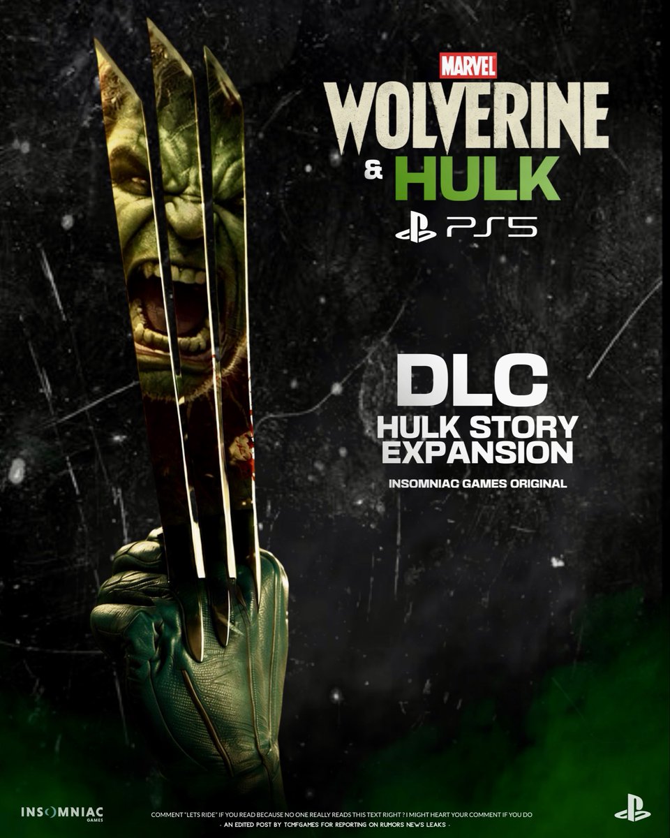 TCMF2's tweet photo. Wolverine PS5 X Hulk DLC 

People want it or a full game 🔥 https://t.co/93W67MUWDG