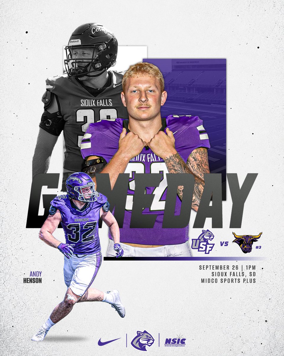USFCougarsFB's tweet photo. Cougar Days Matchup

📍Sioux Falls, SD
🏟  Bob Young Field
⏰1:00pm
🐾 Cougar Days | Purple Reign
↪️ https://t.co/g4A2WSlqcB

#CooFalls | #WinnersWin https://t.co/mAS0iGJRwL
