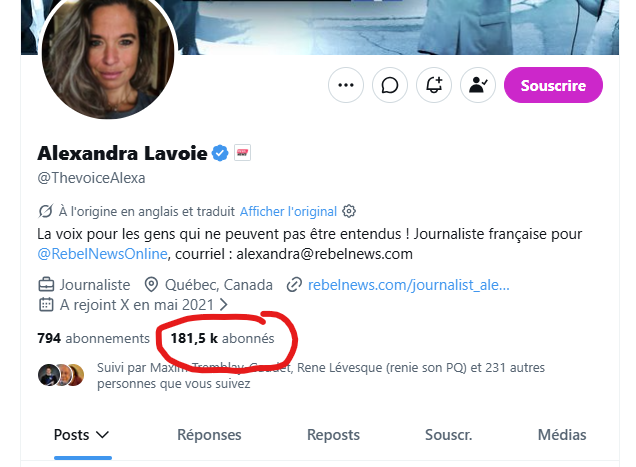 lucquebec's tweet photo. @ThevoiceAlexa est l'une des journalistes les plus suivis au Québec.

Au même niveau que le chef d'antenne de Radio-Canada si vous voulez un ordre de grandeur.

Quand Sol Zanetti refuse de lui répondre en pleine conférence de presse en lui disant qu'elle n'est pas une vraie journaliste... il passe pour un looser. Il fait la même erreur stratégique que Trump qui est supposé être son contraire idéologique.

Rebel News a sont angle journalistique bien particulier, ils on leurs objectifs comme les autres médias, c'est crue et ils ont ce côté militant qui les caractérise, mais ils n'inventent pas un narratif, ils nous montrent en image ce qui se passe dans la rue et ce que d'autres médias refusent de nous montrer.

Oui ils dérangent, ils ne sont pas parfait, et c'est pour cela que leur travail est important pour la diversité de l'information.

Et vous savez, c'est à un organisme tel qu'un Conseil de Presse de juger de la qualité de la presse, pas à Sol Zanetti ou à aucun autre politicien. 

Il va falloir repenser la structure et le rôle de notre Conseil de Presse au Québec. C'est dans l'intérêt de tous les médias, pour la qualité, la diversité et l'intégrité de l'information. À partir de là, les médias pourront que s'améliorer.