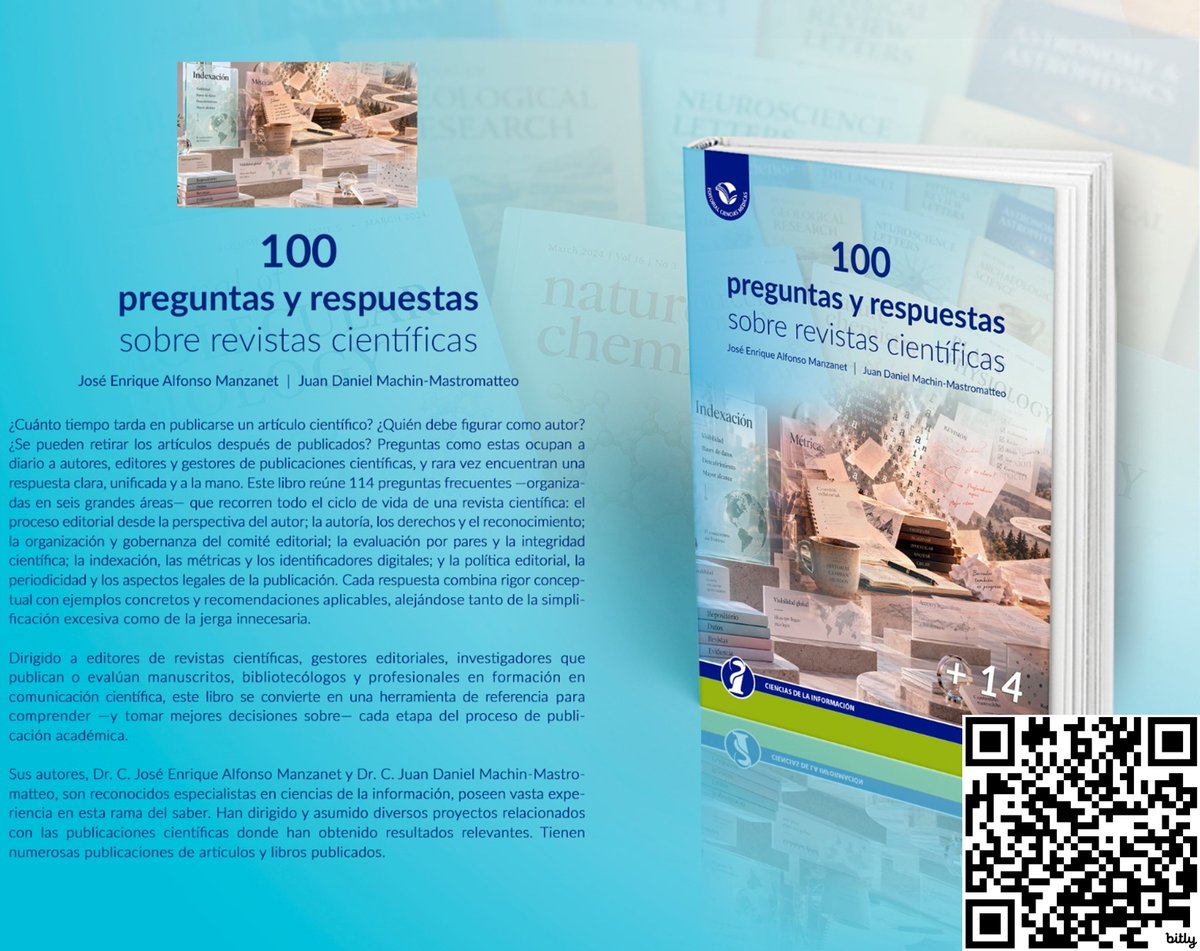 juantifico's tweet photo. 📚🔬 Publicar es más que escribir un artículo. +100 preguntas y respuestas para entender las #RevistasCientíficas: autoría, arbitraje, ética, métricas, indexación y más. 🚀 Esto y mucho más en nuestro nuevo libro. Descarga gratis en https://t.co/SoRYi65pTc #PublicaciónCientífica https://t.co/ERAbq8YeAq