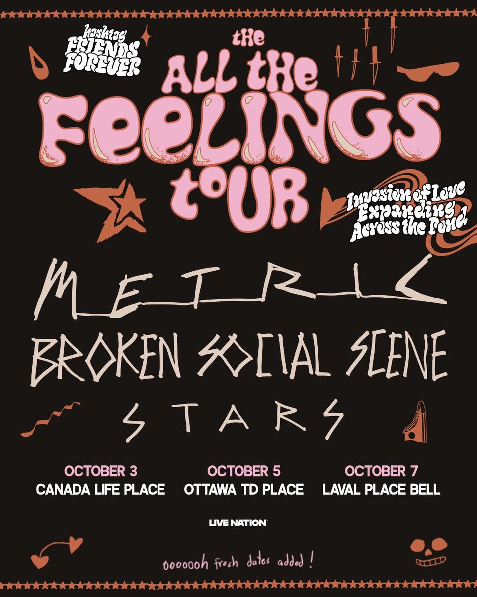 Metric's tweet photo. The Canadian victory lap is one week away! Last chance to catch all the feelings with us on these very special evenings in London, Ottawa, and Laval 

🎟️ Tickets here: https://t.co/qVSmtH4dtv https://t.co/DBg7hphI22