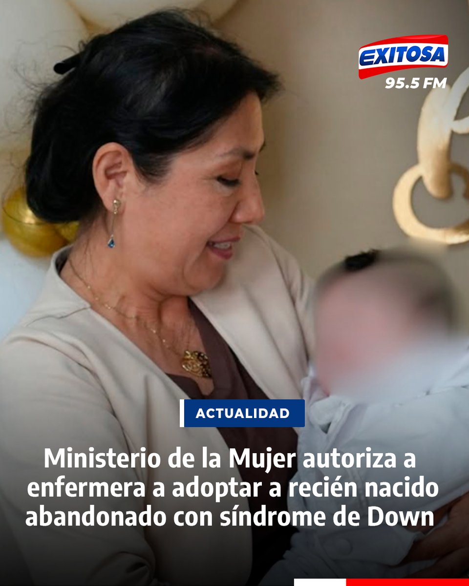 exitosape's tweet photo. 🔴🔵El Ministerio de la Mujer y Poblaciones Vulnerables autorizó la medida de acogimiento familiar a favor de "Toñito", un bebé con síndrome de Down que fue abandonado tras nacer en el Hospital San Juan de Lurigancho. El menor ahora pasará a vivir bajo el cuidado de Rosario Lucen, la enfermera que lo atendió durante sus primeros cuatro meses.

🌐Más información en: https://t.co/uuf79v17Wp