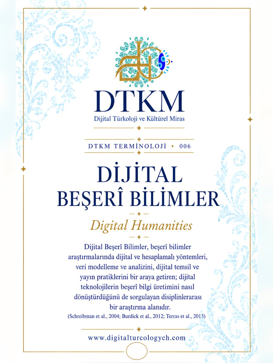 thedtch's tweet photo. 📚 Haftanın Terimi: Dijital Beşerî Bilimler

#HaftanınTerimi #DTKMTerminolojisi #DijitalTürkolojiveKültürelMiras #DTKM #DijitalTürkoloji #DigitalTurcology #DijitalBeşerîBilimler #DigitalHumanities #DigitalPhilology #DigitalCulturalHeritage #Türkoloji #YapayZeka #ML #NLP https://t.co/y9akvIR3H0