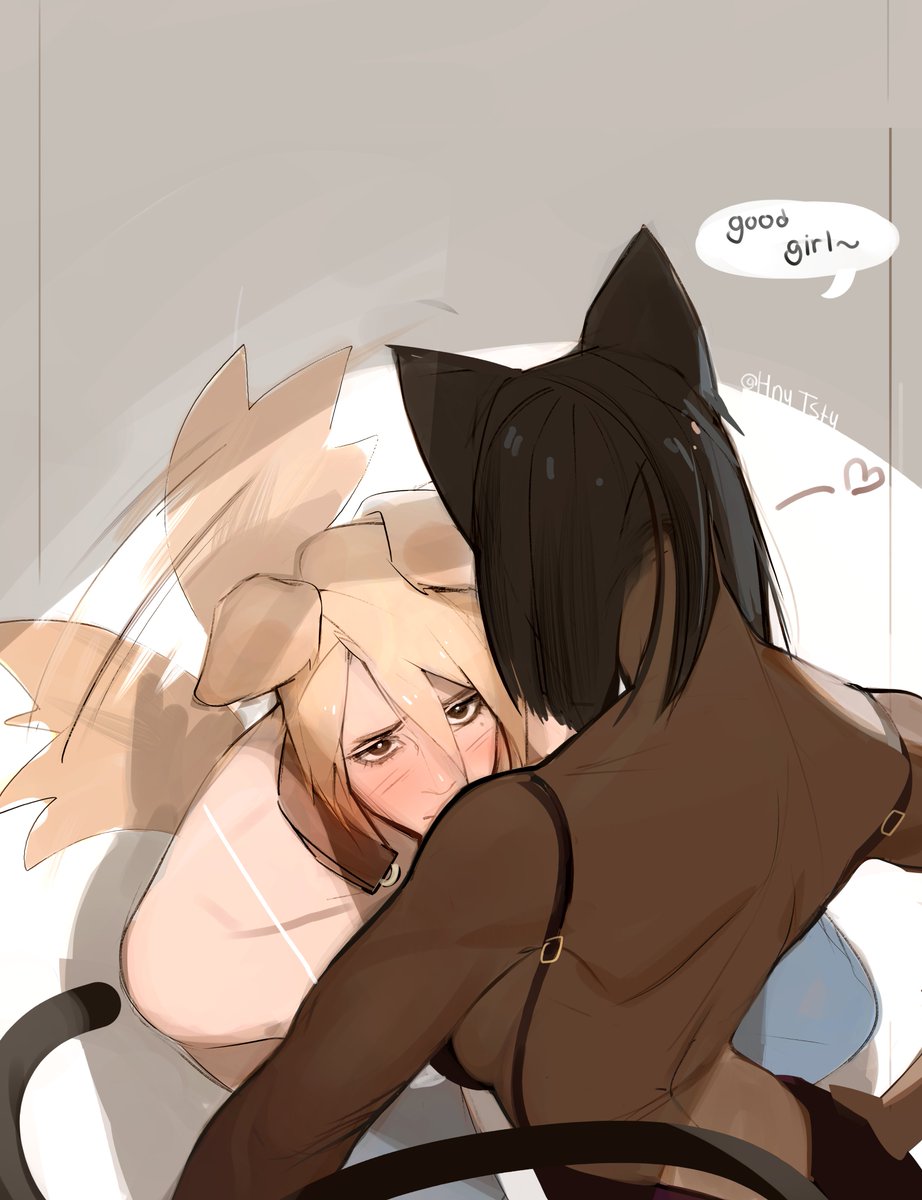 honeytsty's tweet photo. golden retriever gf &amp; black cat gf  <: https://t.co/z1kO4cwea9