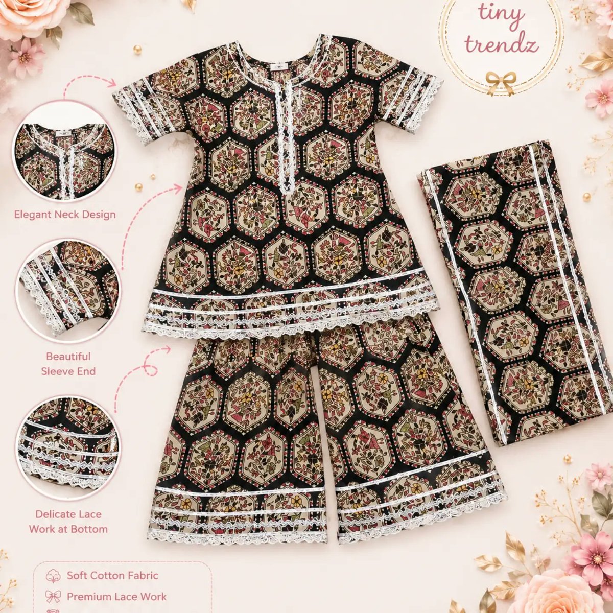 mauro031's tweet photo. Summer weddings, happy little smiles. Garmi mein no compromise. Tiny Trendz ka soft cotton sharara suit with matching chunni: stylish, comfortable, elegant lace detailing. Perfect for 2–3 years. Order ke liye DM karein. https://t.co/R6fsSCsIKj