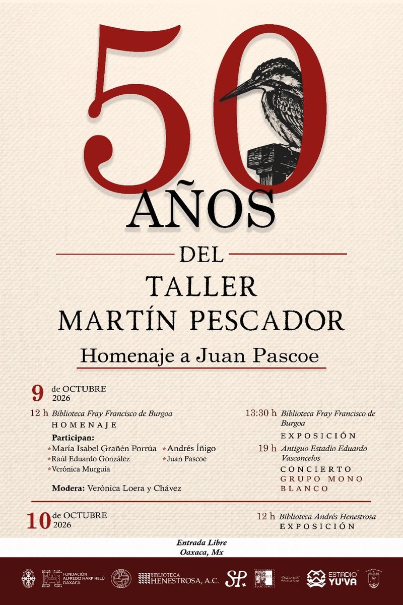FundacionAHHO's tweet photo. Celebramos los 50 años del Taller Martín Pescador y rendimos un homenaje a su fundador, el impresor y músico @juanpascoe.
Acompáñanos a reconocer una trayectoria dedicada a la belleza de la tipografía y la edición hecha a mano.
@BiblioBurgoa
@BiblioHenestros
@estadioyuva https://t.co/l4dhGm2QHO