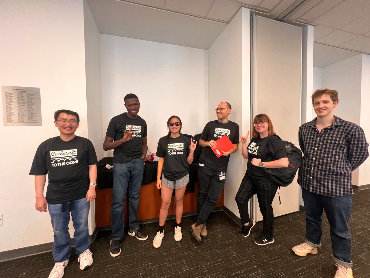 Coilcraft_Inc's tweet photo. Our team got to spend the day at UT Austin speaking with EE students about inductors and transformers! Of course, we brought plenty of Coilcraft swag to give away too. ππ
#coilcraft #inductors #magnetics https://t.co/pwIgiQZ8Ee
