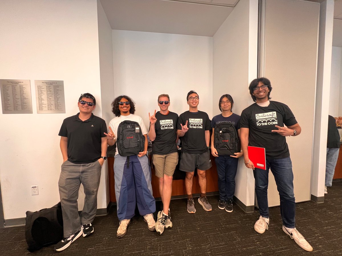 Coilcraft_Inc's tweet photo. Our team got to spend the day at UT Austin speaking with EE students about inductors and transformers! Of course, we brought plenty of Coilcraft swag to give away too. ππ
#coilcraft #inductors #magnetics https://t.co/pwIgiQZ8Ee