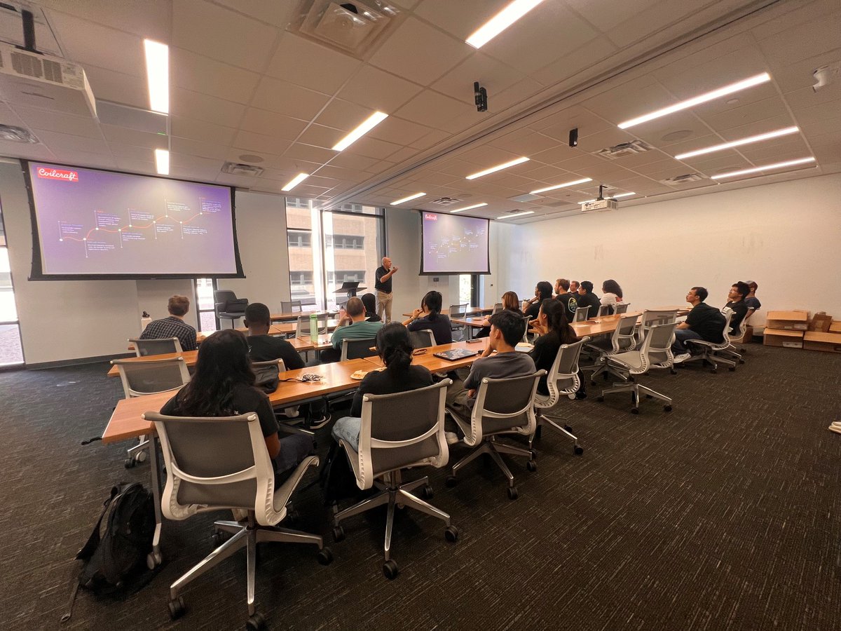 Coilcraft_Inc's tweet photo. Our team got to spend the day at UT Austin speaking with EE students about inductors and transformers! Of course, we brought plenty of Coilcraft swag to give away too. ππ
#coilcraft #inductors #magnetics https://t.co/pwIgiQZ8Ee
