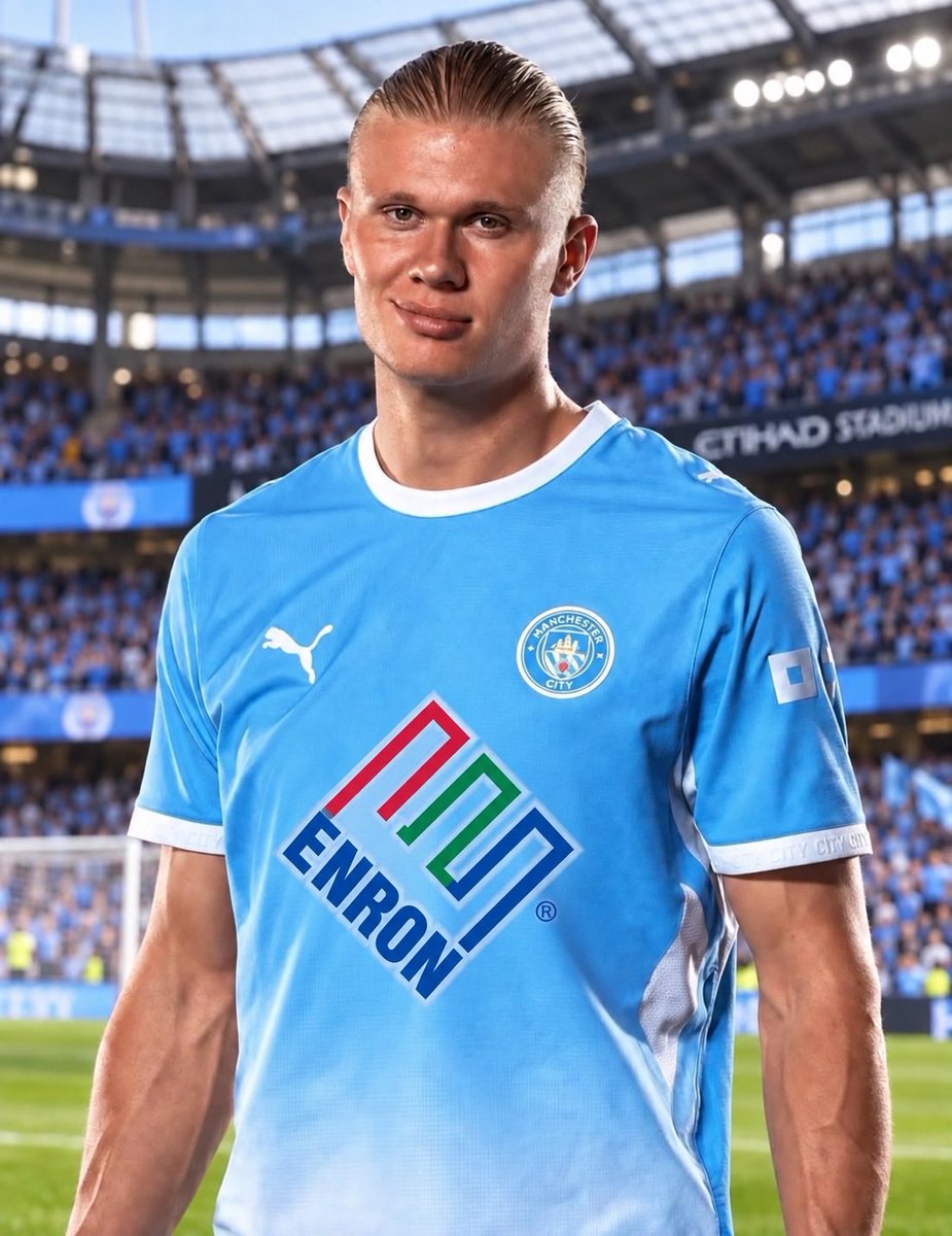 EveryoneNGold's tweet photo. A jersey sponsorship powered by oil and perfect for a pipeline of fraudulent success. Welcome to City Football Group, Enron™. https://t.co/za1gfawer3