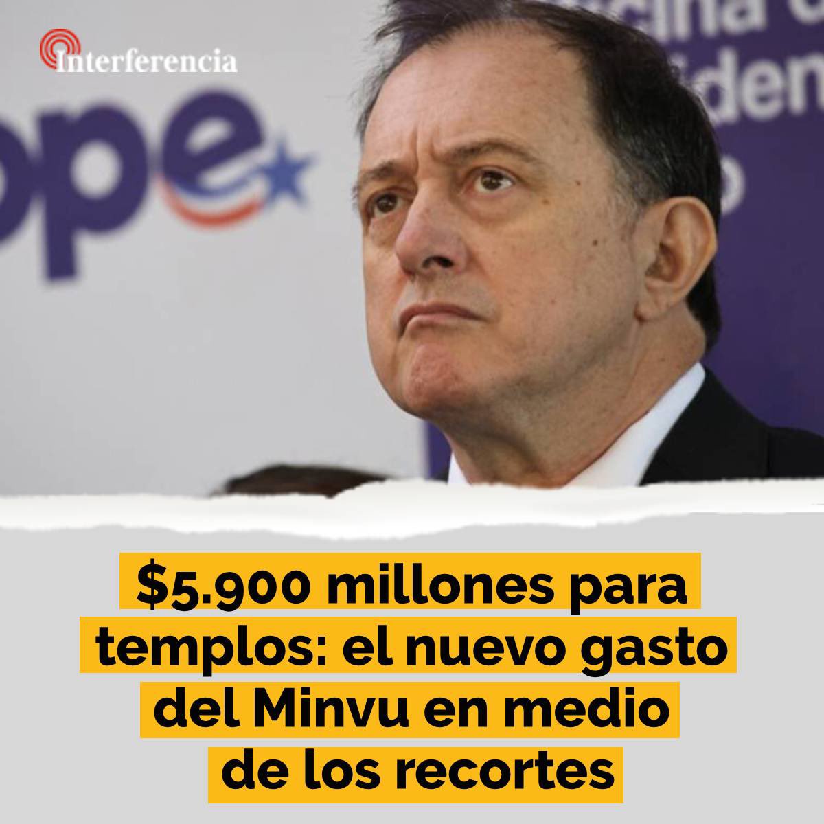 InterferenciaCL's tweet photo. El ministerio destinará por primera vez fondos del programa de mejoramiento de barrios a levantar centros de culto, en medio de un déficit de casi 492 mil viviendas y después de recortar más de 20 mil subsidios para comités de vivienda.👇
https://t.co/lT7Z4qdTux https://t.co/57cb4V50xU