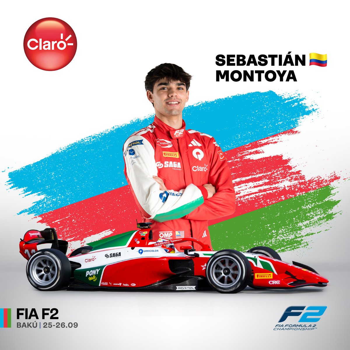 ClaroColombia's tweet photo. 🏁🇨🇴 ¡Vamos, Sebas! Bakú te espera y estamos listos para vivir cada vuelta, cada curva y toda la emoción de una nueva carrera. 🏎️🔥
¿Listos para acelerar con él? 🇨🇴🏁
#F2 #FIAF2 #SebastianMontoya https://t.co/Oso5zzepvB