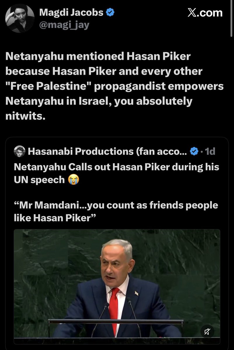 barbarismcrit's tweet photo. Is she saying that Netanyahu is mad that people are empowering him? Huh?? https://t.co/F5VTC6cC5X