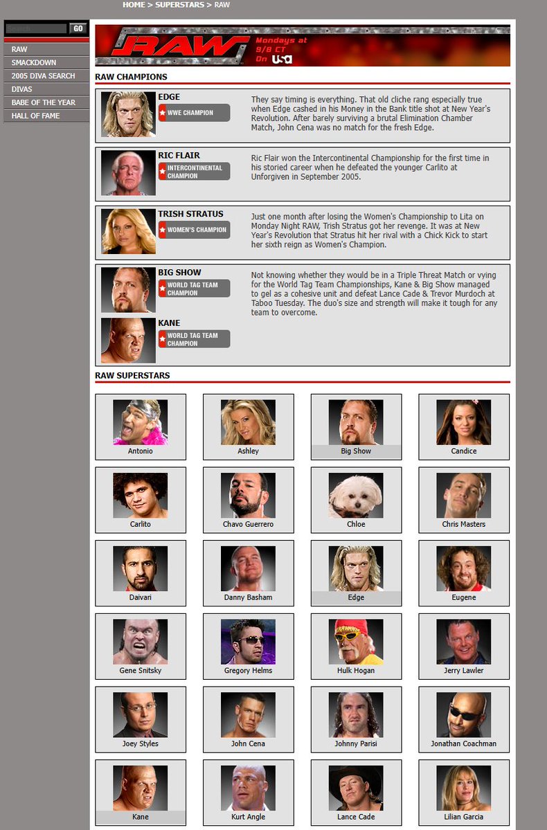 RuthlessAggresr's tweet photo. The Smackdown and Raw rosters in late 2005 https://t.co/Z9YO2rdDh1