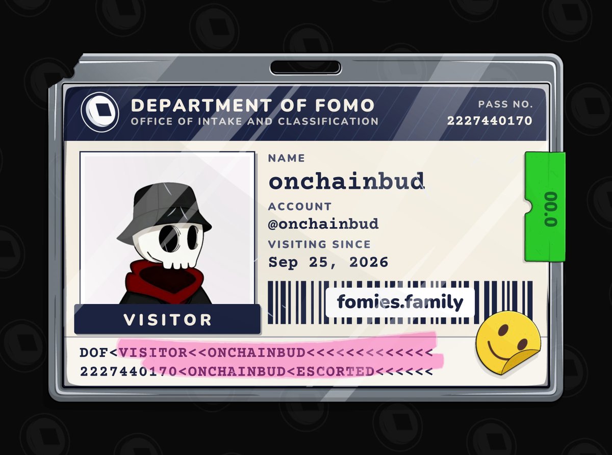 onchainbud's tweet photo. visiting the department of fomo. no case yet. must be escorted at all times. @FomiesNFT https://t.co/qETul3wBbR