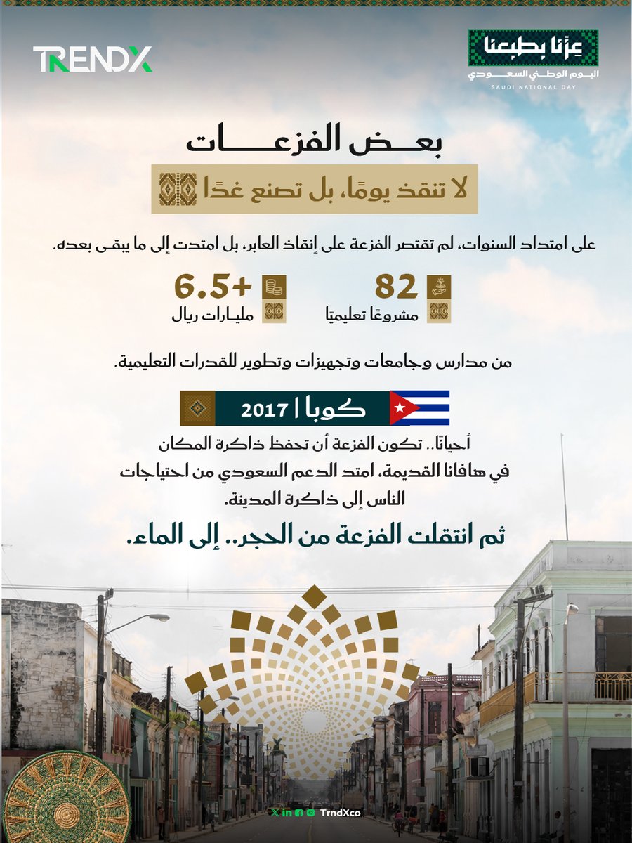 TrndXco's tweet photo. +6.5 مليارات ريال استُثمرت في 82 مشروعاً تعليميًا وبنيويًا حول العالم لبناء المدارس والجامعات وتأمين الحياة.. استدامة العطاء يوثقها تقريرنا #وُلدت_الفزعة_سعودية 📚🇸🇦
https://t.co/PGOuN3Ojnv🔗
#عزنا_بطبعنا | #اليوم_الوطني_السعودي
#TrendX https://t.co/OSjS0zKrvQ