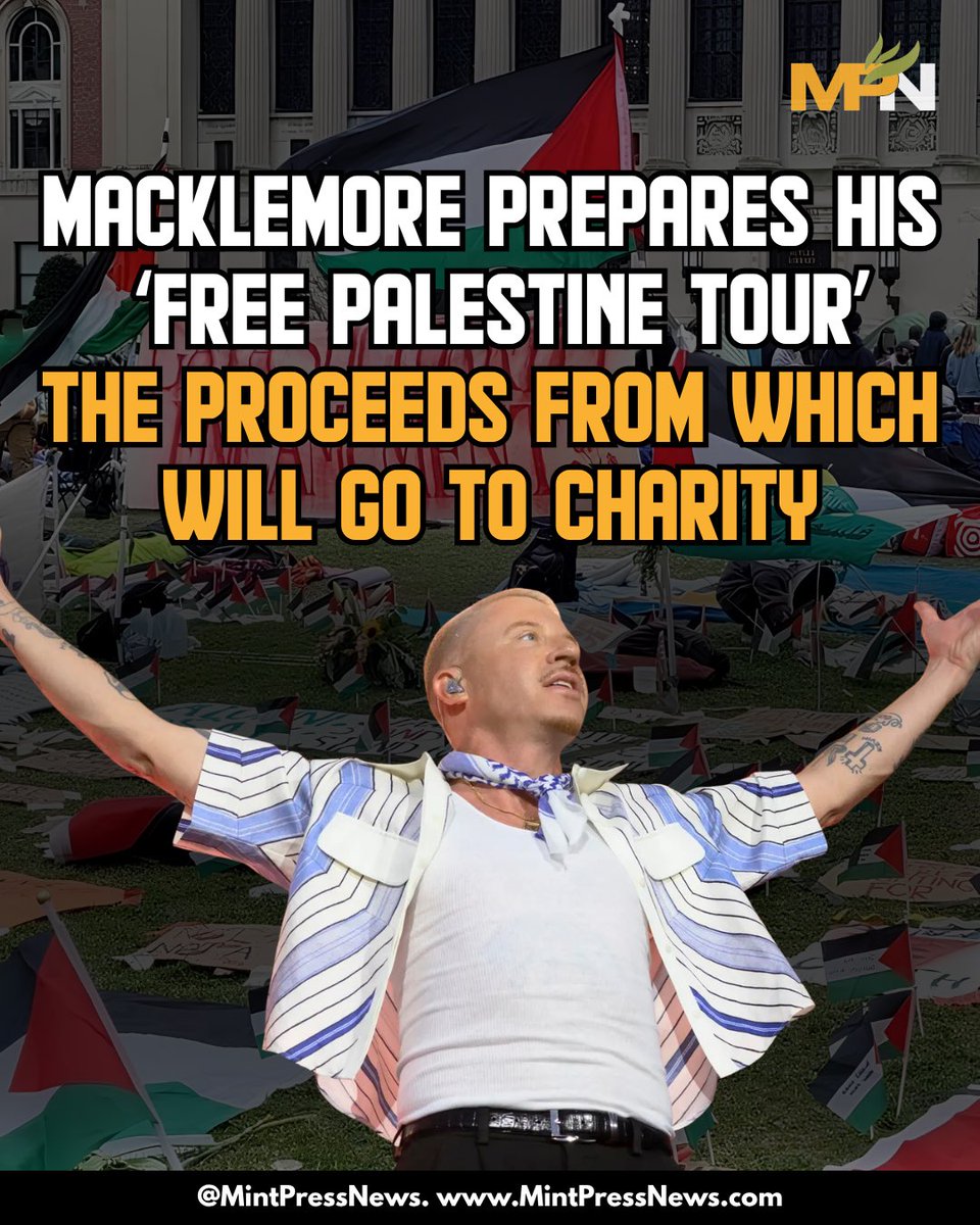 MintPressNews's tweet photo. As Ed Sheeran’s Tour Falls Apart Macklemore’s ‘Free Palestine’ Tour Is Set To Begin

The artist will perform in London, Paris &amp; Dublin, with all the money from ticket sales &amp; proceeds going to charities supporting Palestine. https://t.co/YGkFimdG9a