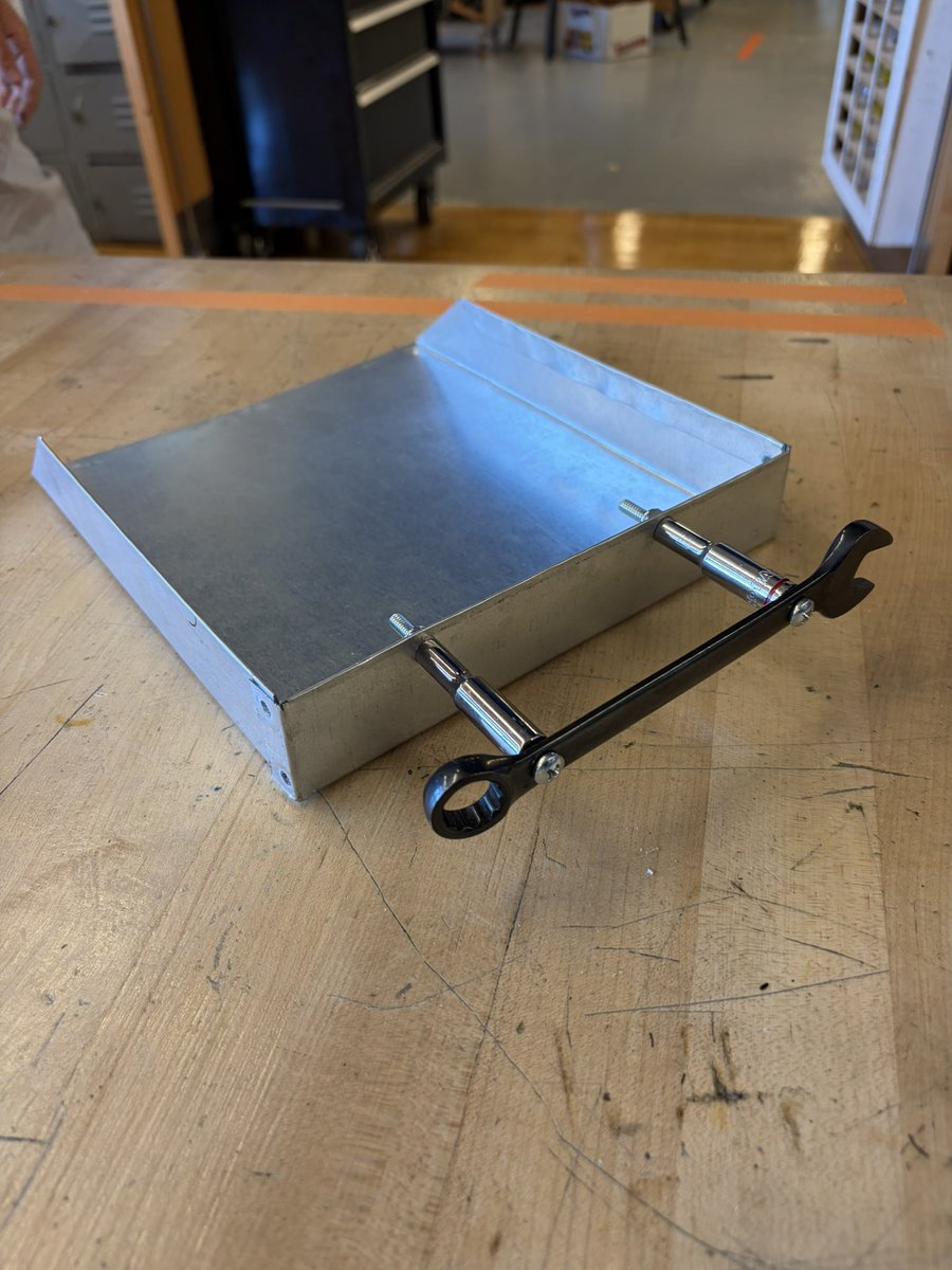 PeruCSDTech's tweet photo. First projects are being completed in Peru CSD’s Metal Manufacturing class. Students had to design and build a sheet metal dust pan. Layout, cutting, bending, spot welding, and drilling! https://t.co/qY94AcvzuH