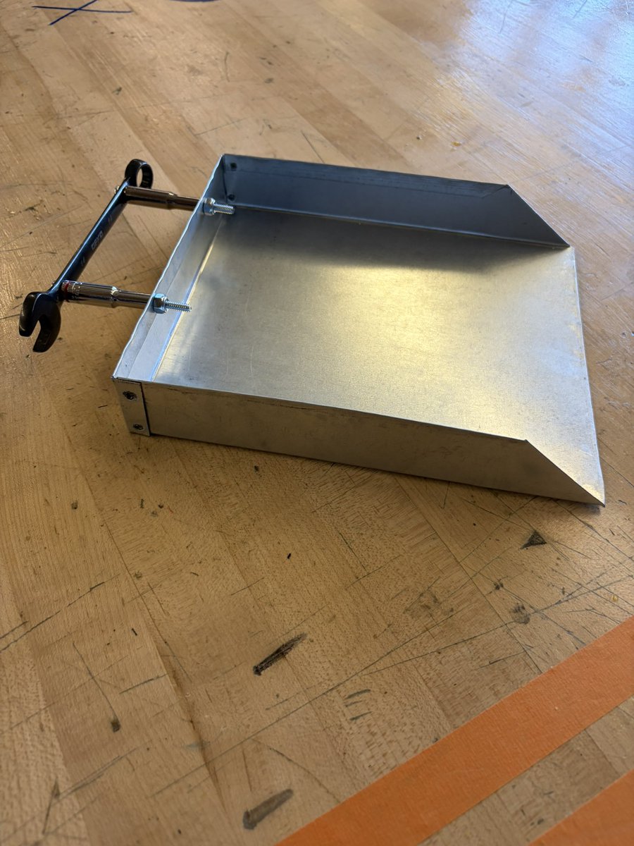 PeruCSDTech's tweet photo. First projects are being completed in Peru CSD’s Metal Manufacturing class. Students had to design and build a sheet metal dust pan. Layout, cutting, bending, spot welding, and drilling! https://t.co/qY94AcvzuH