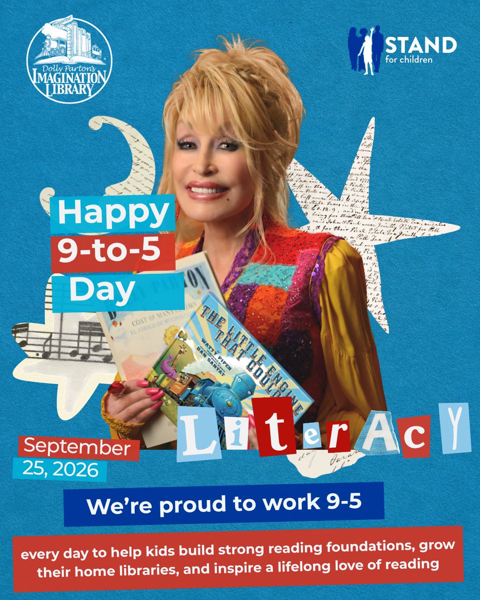 IndianaStand's tweet photo. In collaboration with @dollyslibrary https://t.co/JvLj1Yqjei for 9-to-5 Day, we’re highlighting our shared work and passion to help all kids become lifelong readers. For #DollyDay, learn more and find ways to give and enroll the littles in your life here: https://t.co/P3UelE68jf https://t.co/ETh4tSFOdt