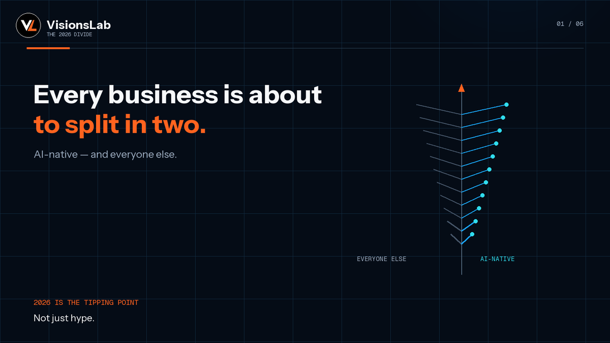 visionslabtech's tweet photo. (1\2)  Every business is about to split in two:  AI-Native vs. everyone else.  Here's why 2026 is the actual tipping point 
https://t.co/FxArtJhCm6 https://t.co/3bNCxc84uR