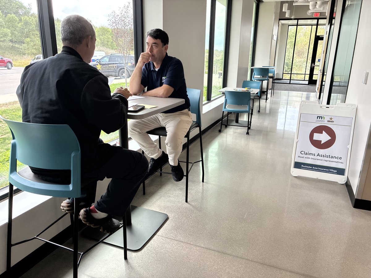 MNCommerce's tweet photo. Rochester: We’re here today and ready to help. Still dealing with a storm-related insurance claim or have questions about your coverage? Stop by the Rochester Area Insurance Village. Today 2-8 pm at 1550 50th St. SE, Rochester. Free. No appointment needed. https://t.co/NMusb6ZEVx