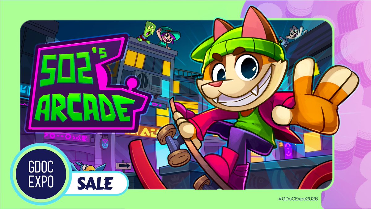 502Studios's tweet photo. We’re so excited to be part of the #GDoCExpo2026 #Steam Sale with a new update! 🐈🛹
There are so many amazing games in the sale, so go show the devs some love! 💜 #GDoC #indiegames #SteamSale https://t.co/0Bf8n7YkAQ