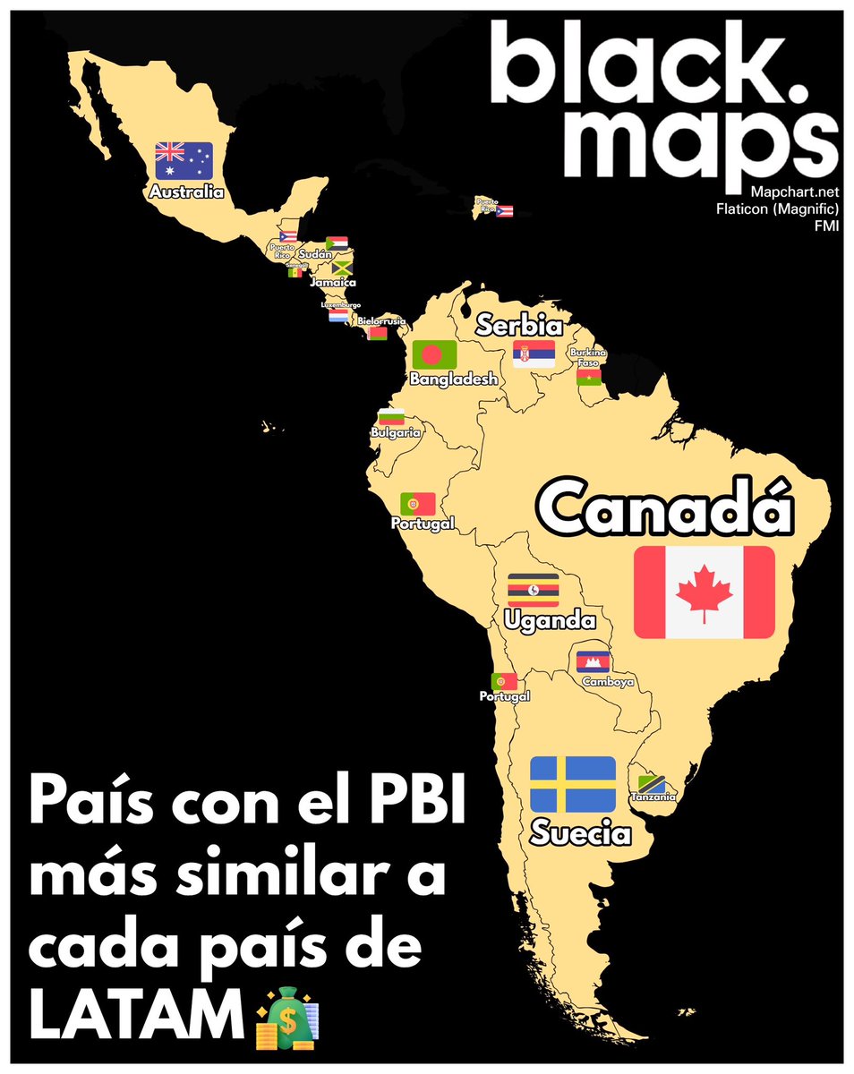 maps_black's tweet photo. País con el PBI más parecido a cada país de LATAM 💴 https://t.co/s5xuJA0fNN