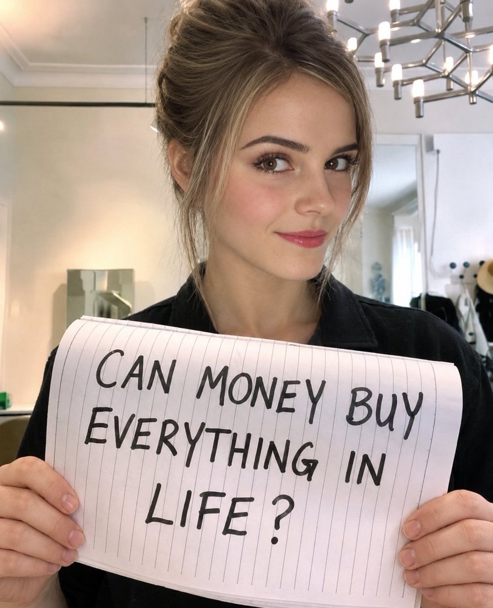 Emmawatson476's tweet photo. Be honest 👇 

Emma Watson is asking the ultimate question: Can money truly buy everything in life? 🤔💸 What do you think?🤔💸

A) Yes, absolutely! ✅
B) No, not at all! ❌
C) Only some things! ⚖️ https://t.co/yv1IR5ngye