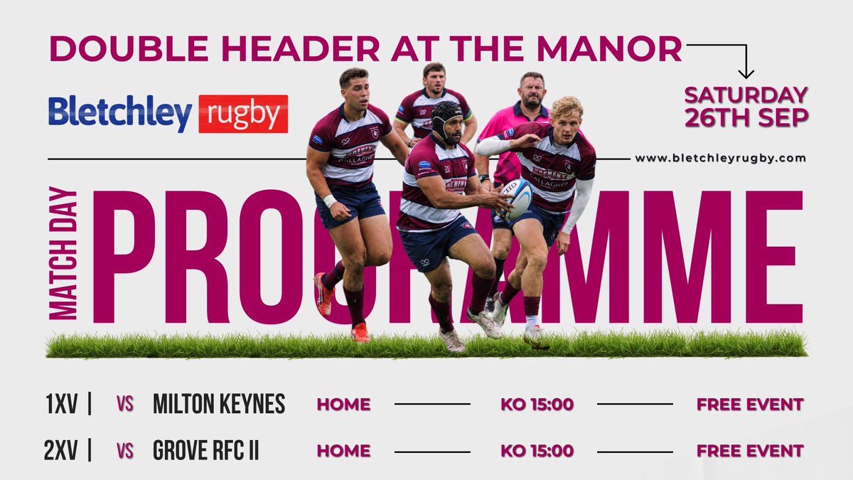 BletchleyRUFC's tweet photo. 📘🔥 𝗧𝗢𝗗𝗔𝗬’𝗦 𝗠𝗔𝗧𝗖𝗛 𝗗𝗔𝗬 𝗣𝗥𝗢𝗚𝗥𝗔𝗠𝗠𝗘 🔥📘

League rugby is BACK at The Manor! 🏉

1️⃣ XV vs Milton Keynes – DERBY DAY
2️⃣ XV vs Grove II’s
🕒 Both 3pm Kick Off's
💬 Chairman’s welcome
📝 DoR season opener

👉 https://t.co/VEcWNU0qaP

#WeAreBletchley #BRUFC #Derby https://t.co/jx4zQX1Bdj
