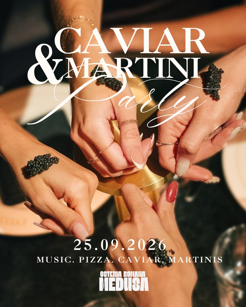 LawrenceKexuf's tweet photo. Cold glass, black pearls, and dirty beats. Osteria Romana Medusa’s Caviar &amp; Martini Party awaits. September 25, 2026 | 9:30–11 PM
$89++ per person
Live DJ set by @chichi__sg

Free-flow Beluga Vodka martinis and caviar-topped bites. Dress sharp and https://t.co/xInGETFjKl