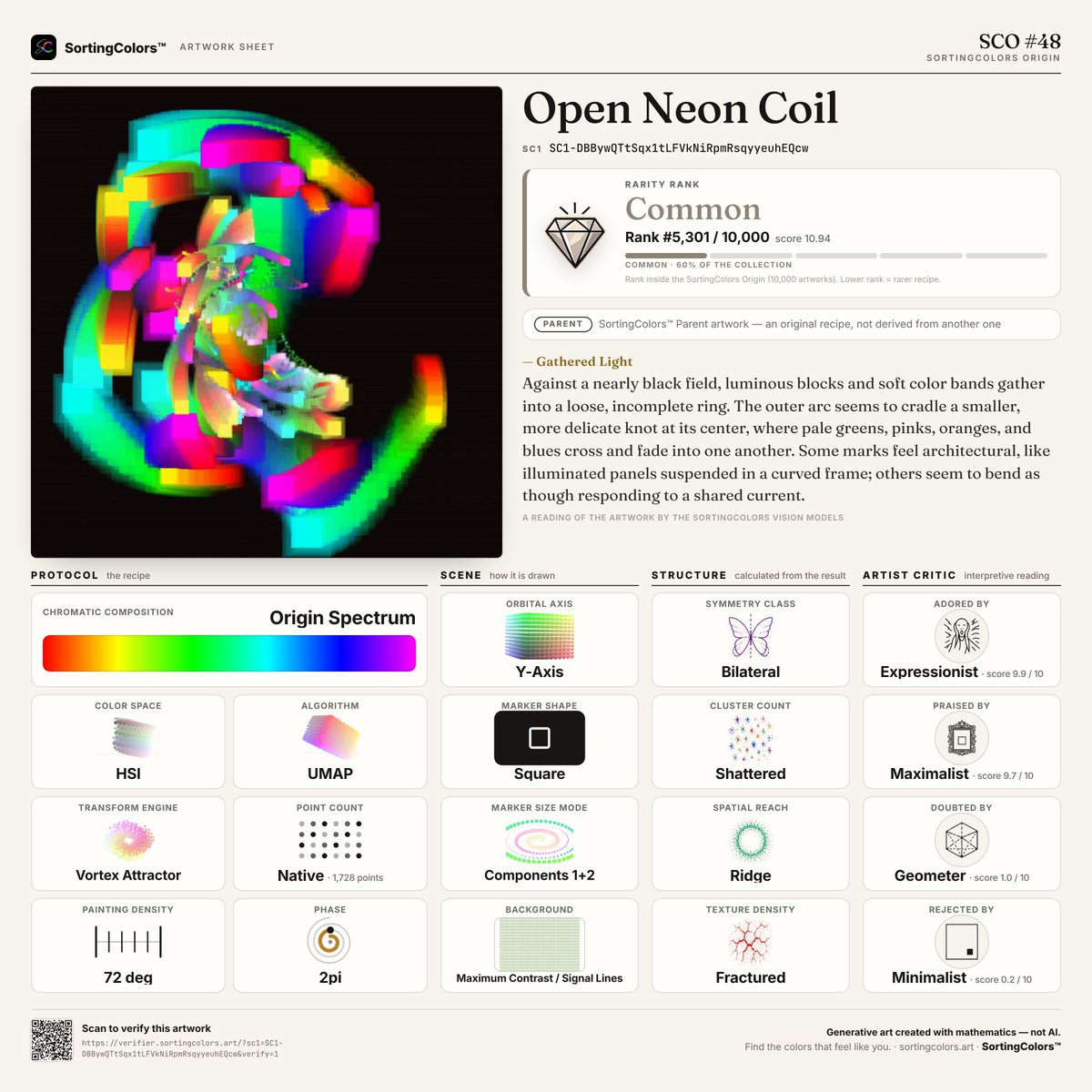 SortingColors's tweet photo. Neon ribbons circling a dark centre that never closes. Open Neon Coil.
The still view of Open Neon Coil. Black does the quiet work; the color does the rest.

Create: https://t.co/dJTVdwfbFn
Explore: https://t.co/Uwj5Mi8Z2j

#NeonArt #GenerativeArt #HederaNFT #HBarNFT #Hedera #Hbar