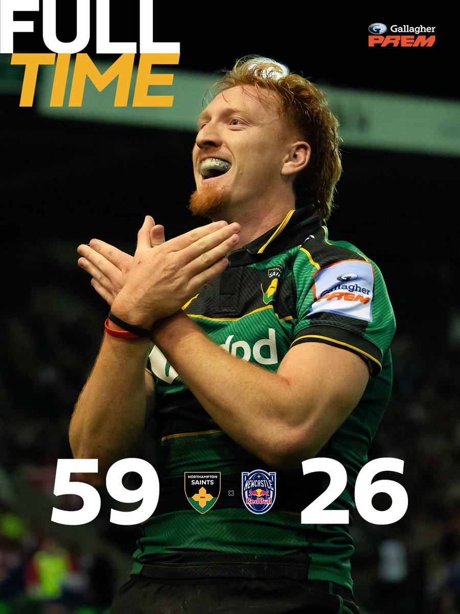 SaintsRugby's tweet photo. It’s victory in Round 1 of the Gallagher PREM at a sold-out DPD Stadium 🙌

😇 59-26 🐂 https://t.co/JWkG4zKUeX