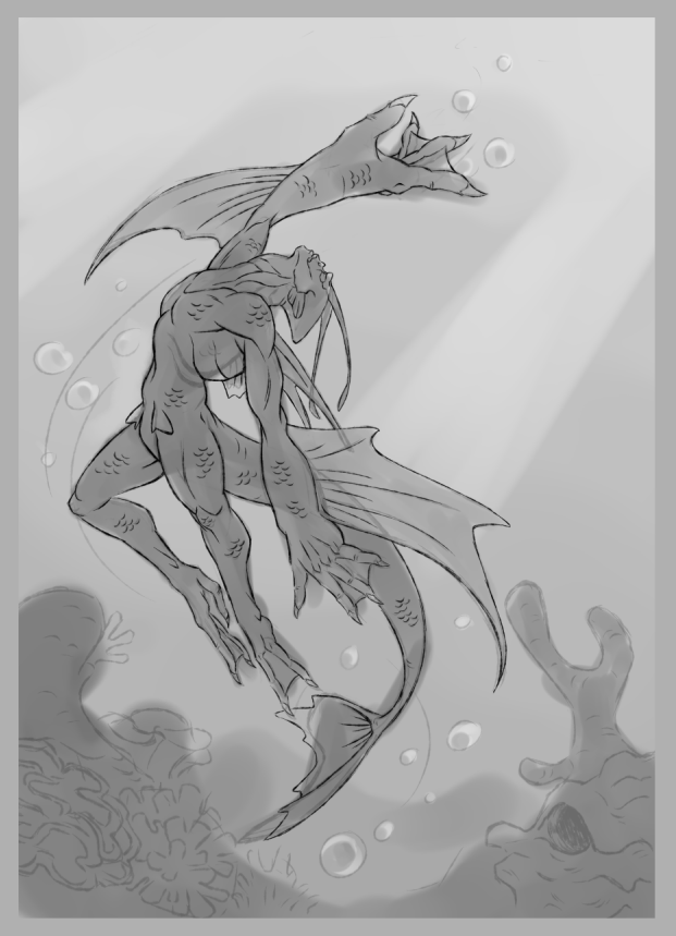 coven_07's tweet photo. Quick sketch I did for my mermaid-adjacent race. I think I'm at a point where I'm happy with the base concept. https://t.co/D2SNYXQduR