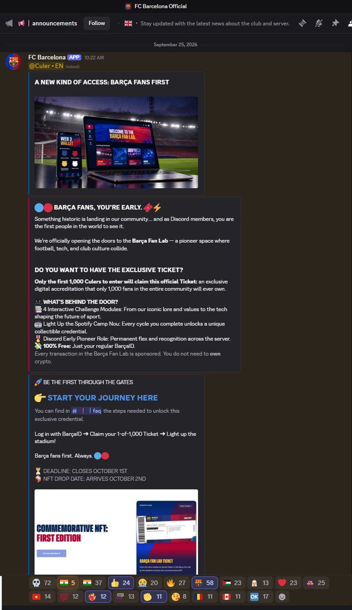 andamio_teams's tweet photo. @cardanobikes @Cardano_CF @FCBarcelona Find the launching announcement, in the official @FCBarcelona  discord (#announcements channel): https://t.co/ByoBvZHQ4y https://t.co/WutwNiLUvW
